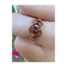 Vintage 9ct Gold Pink Ruby & Diamond Swirl Crossover Ring – Size K