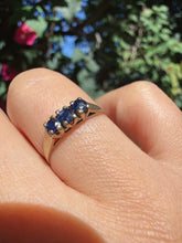 Vintage London 9ct Yellow Gold Natural Navy Sapphire Trilogy Ring