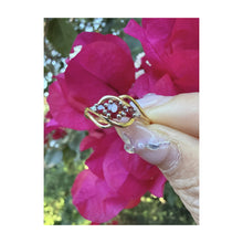 Vintage 9ct Gold Pink Ruby & Diamond Swirl Crossover Ring – Size K