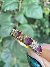 Vintage Sheffield 9ct Gold Amethyst Diamond Ring Size N