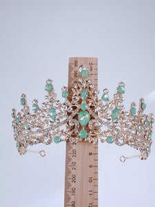 Mint Green Crystal Tiara - Elegant Tiara for Weddings & Events