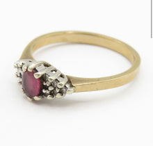 Vintage 1989 9ct Gold Ruby Diamond Ring Size O