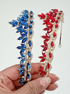 Women Bride Girl Party Blue Or Red Crystal Princess hair headband Tiara Crown