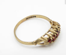 Vintage British 9ct Yellow Gold Garnet Five Stone Ring Size M1/2