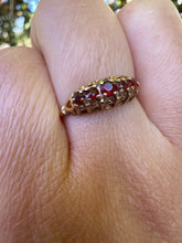 Vintage British 9ct Yellow Gold Garnet Five Stone Ring Size M1/2