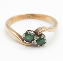 Vintage 9ct Gold Emerald Toi et Moi Ring Size K