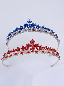 Women Bride Girl Party Blue Or Red Crystal Princess hair headband Tiara Crown