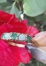 Birmingham 1976 9ct Gold Emerald Opal Five Stone Ring Size P