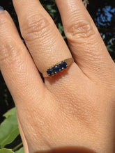 Vintage London 9ct Yellow Gold Natural Navy Sapphire Trilogy Ring