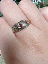 Vintage 1977 9ct Gold Ruby Diamond Boat Ring Size O