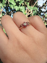 Vintage 1982 9ct Gold Ruby Diamond Flower Ring Size M
