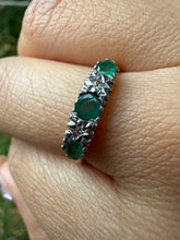 Vintage 1991 9ct Gold Emerald & Diamond Five Stone Ring Size M 1/2