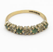 Vintage 9ct Gold Emerald & Diamond Half Eternity Ring Size J 1/2