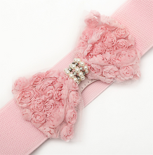 Women Lace Rose Pearl Crystal Bow Elastic Stretchy Dress Waist Band Wrap Belt