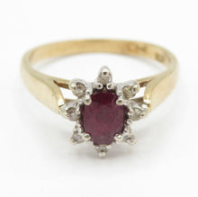 Vintage 10K Gold Ruby & Diamond Halo Ring Size L