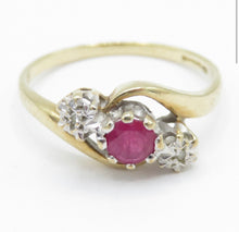 Vintage 9ct Gold Ruby Diamond Ring Size L