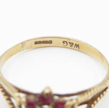 Vintage 1982 9ct Gold Ruby Diamond Flower Ring Size M