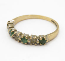 Vintage 9ct Gold Emerald & Diamond Half Eternity Ring Size J 1/2