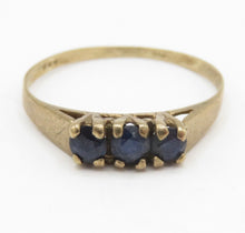 Vintage London 9ct Yellow Gold Natural Navy Sapphire Trilogy Ring
