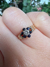 Vintage 9ct Gold Sapphire Diamond Cluster Ring Size I