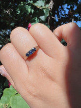 Vintage London 9ct Yellow Gold Natural Navy Sapphire Trilogy Ring