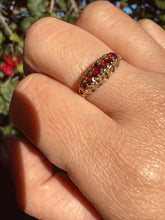 Vintage British 9ct Yellow Gold Garnet Five Stone Ring Size M1/2