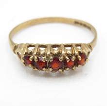 Vintage British 9ct Yellow Gold Garnet Five Stone Ring Size M1/2
