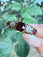 Vintage Birmingham 9ct Gold Garnet Opal Ring