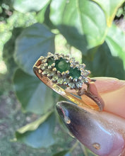 Vintage 1980s 9ct Gold Emerald Diamond Ring Size P