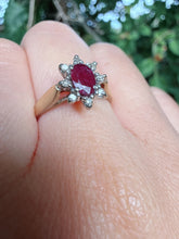 Vintage 10K Gold Ruby & Diamond Halo Ring Size L