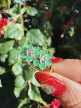 Vintage 1978 9ct Gold Emerald Diamond Flower Ring Size M1/2