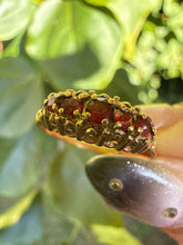 Vintage British 9ct Yellow Gold Garnet Five Stone Ring Size M1/2