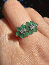 Vintage 1978 9ct Gold Emerald Diamond Flower Ring Size M1/2