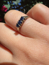 Vintage London 9ct Yellow Gold Natural Navy Sapphire Trilogy Ring