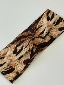 Women Girl Retro Hiphop Leopard Animal Bandana Hair Band Cross Twisted Headband Light Leopard Stripe