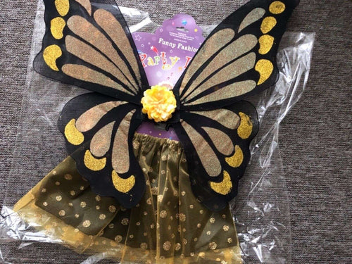 Girl Kid Children Fairy Party Butterfly Wing Insect Headband Costume Skirt set Yellow
