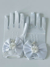 Flower Girls Ball Dance Party Fancy Wedding Net Bow Short Black Red White Gloves White