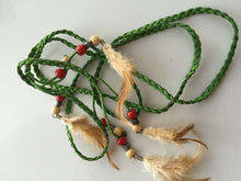 1PC women Girl suede leather Braided Feather Hair Head Waist Belt Band Tie Wrap Green