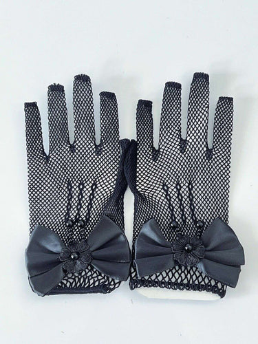 Flower Girls Ball Dance Party Fancy Wedding Net Bow Short Black Red White Gloves Black