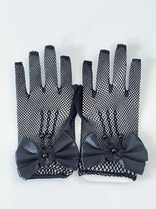 Flower Girls Ball Dance Party Fancy Wedding Net Bow Short Black Red White Gloves Black