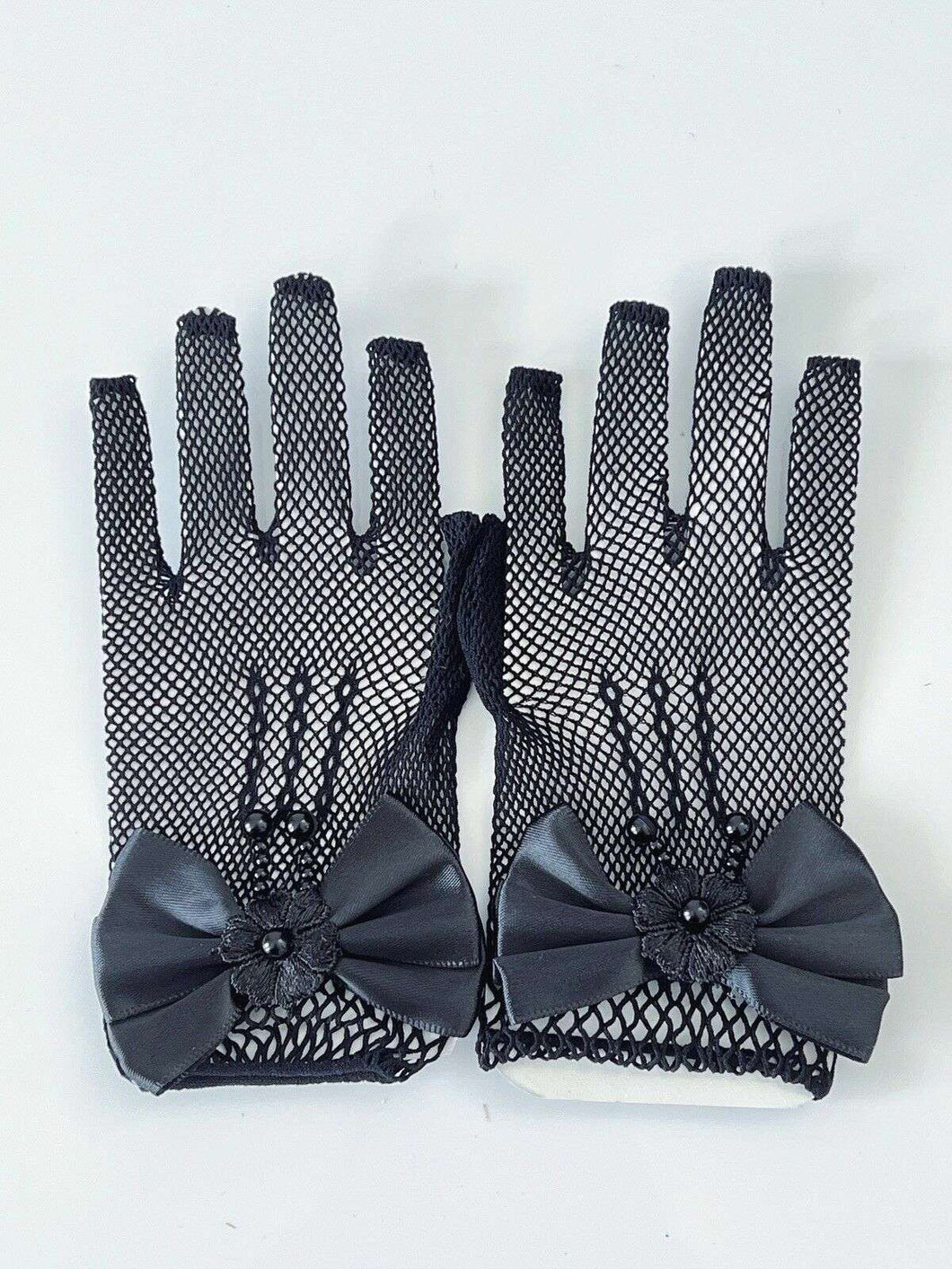 Flower Girls Ball Dance Party Fancy Wedding Net Bow Short Black Red White Gloves Black