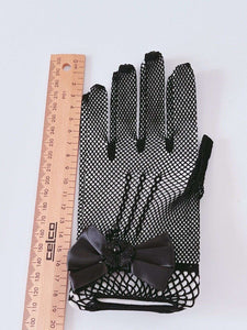 Women Ball Party Fancy Function Wedding Net Bow Short Black Red White Gloves