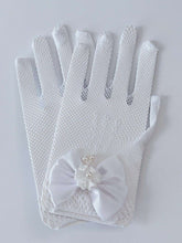 Women Ball Party Fancy Function Wedding Net Bow Short Black Red White Gloves White