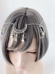 Women Retro Moon Halo Bohemian boho Forehead Chain Tassel Hair head band Cuff silver color