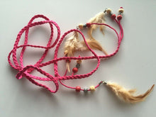 1PC women Girl suede leather Braided Feather Hair Head Waist Belt Band Tie Wrap Dark Pink