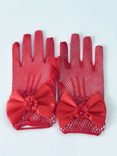 Flower Girls Ball Dance Party Fancy Wedding Net Bow Short Black Red White Gloves Red