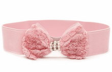 Women Lace Rose Pearl Crystal Bow Elastic Stretchy Dress Waist Band Wrap Belt Pink