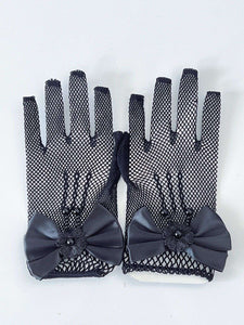 Flower Girls Ball Dance Party Fancy Wedding Net Bow Short Black Red White Gloves