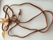 1PC women Girl suede leather Braided Feather Hair Head Waist Belt Band Tie Wrap Camel Brown