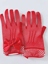 Women Ball Party Fancy Function Wedding Net Bow Short Black Red White Gloves Red